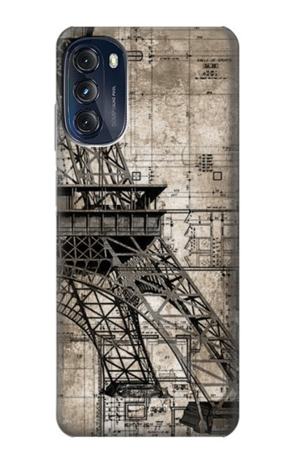 W3416 Eiffel Tower Blueprint Funda Carcasa Case y Caso Del Tirón Funda para Motorola Moto G (2022)