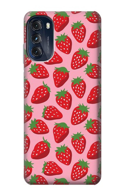 W3719 Strawberry Pattern Funda Carcasa Case y Caso Del Tirón Funda para Motorola Moto G (2022)