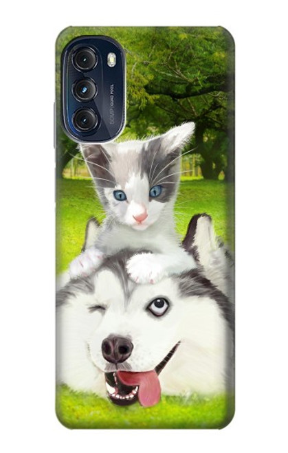 W3795 Kitten Cat Playful Siberian Husky Dog Paint Funda Carcasa Case y Caso Del Tirón Funda para Motorola Moto G (2022)