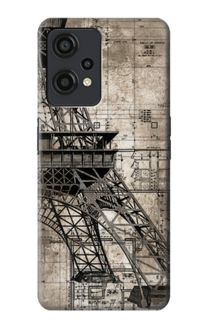 W3416 Eiffel Tower Blueprint Funda Carcasa Case y Caso Del Tirón Funda para OnePlus Nord CE 2 Lite 5G