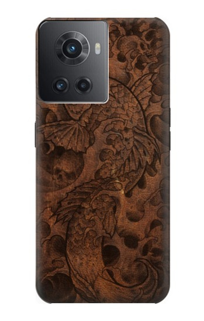 W3405 Fish Tattoo Leather Graphic Print Funda Carcasa Case y Caso Del Tirón Funda para OnePlus 10R