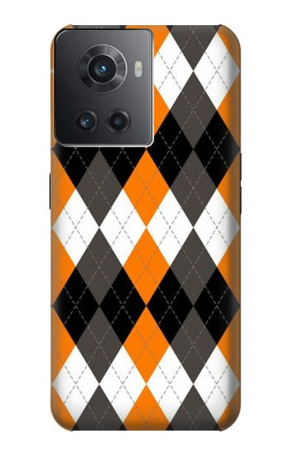 W3421 Black Orange White Argyle Plaid Funda Carcasa Case y Caso Del Tirón Funda para OnePlus 10R