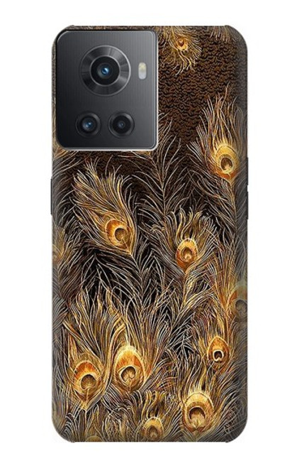 W3691 Gold Peacock Feather Funda Carcasa Case y Caso Del Tirón Funda para OnePlus 10R