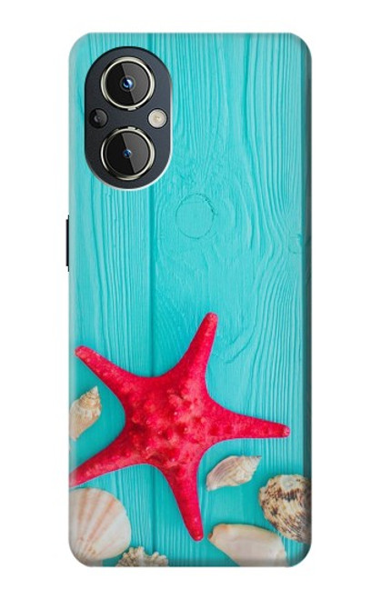 W3428 Aqua Wood Starfish Shell Funda Carcasa Case y Caso Del Tirón Funda para OnePlus Nord N20 5G