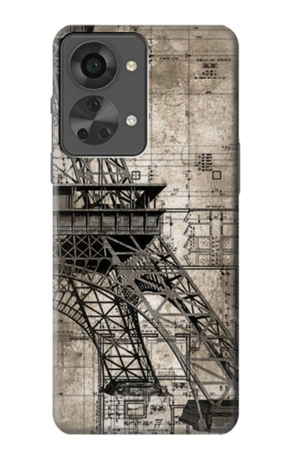 W3416 Eiffel Tower Blueprint Funda Carcasa Case y Caso Del Tirón Funda para OnePlus Nord 2T