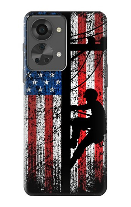 W3803 Electrician Lineman American Flag Funda Carcasa Case y Caso Del Tirón Funda para OnePlus Nord 2T