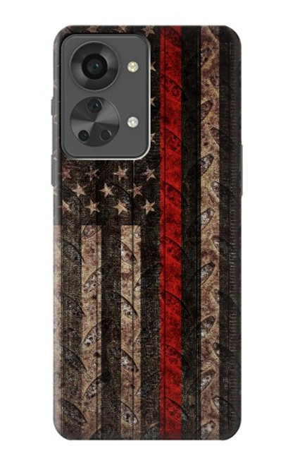 W3804 Fire Fighter Metal Red Line Flag Graphic Funda Carcasa Case y Caso Del Tirón Funda para OnePlus Nord 2T