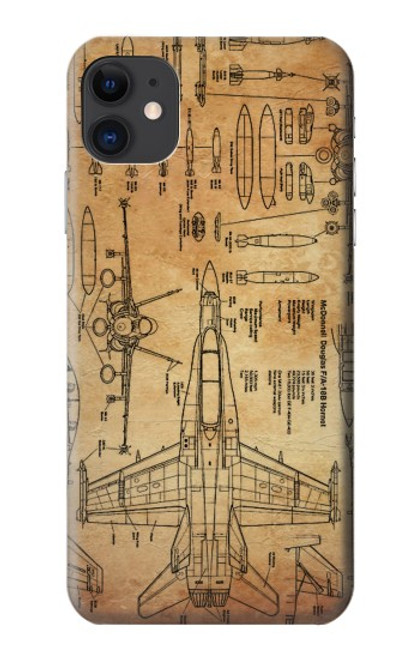 W3868 Aircraft Blueprint Old Paper Funda Carcasa Case y Caso Del Tirón Funda para iPhone 11