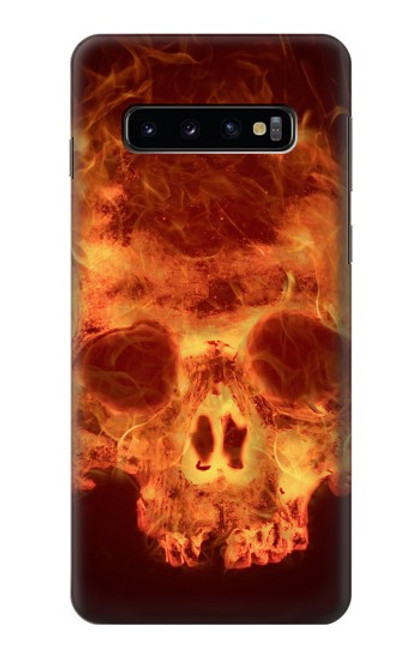 W3881 Fire Skull Funda Carcasa Case y Caso Del Tirón Funda para Samsung Galaxy S10