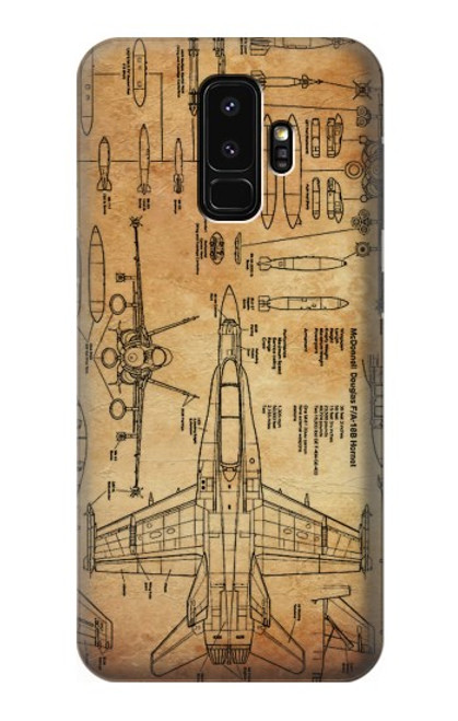 W3868 Aircraft Blueprint Old Paper Funda Carcasa Case y Caso Del Tirón Funda para Samsung Galaxy S9 Plus