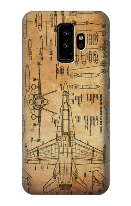 W3868 Aircraft Blueprint Old Paper Funda Carcasa Case y Caso Del Tirón Funda para Samsung Galaxy S9