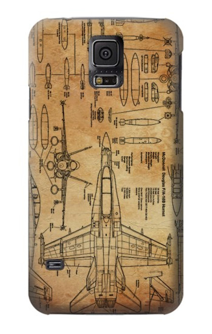 W3868 Aircraft Blueprint Old Paper Funda Carcasa Case y Caso Del Tirón Funda para Samsung Galaxy S5