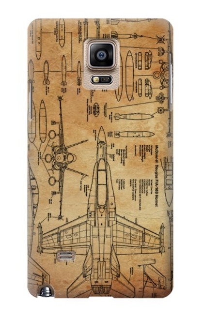 W3868 Aircraft Blueprint Old Paper Funda Carcasa Case y Caso Del Tirón Funda para Samsung Galaxy Note 4