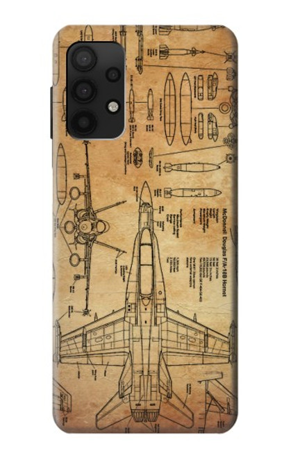 W3868 Aircraft Blueprint Old Paper Funda Carcasa Case y Caso Del Tirón Funda para Samsung Galaxy A32 4G