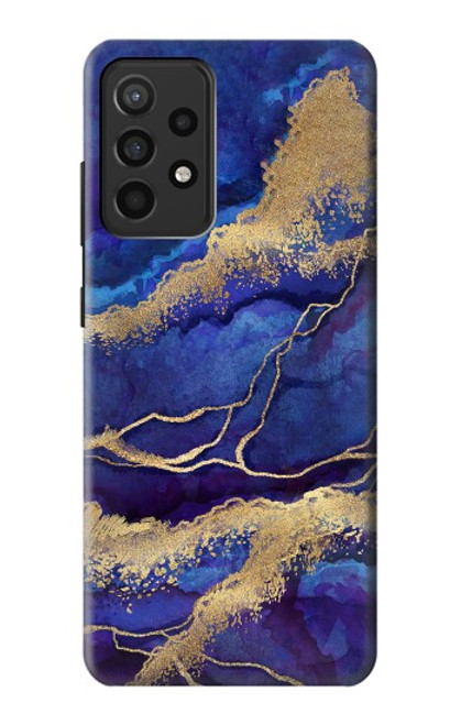 W3906 Navy Blue Purple Marble Funda Carcasa Case y Caso Del Tirón Funda para Samsung Galaxy A52, Galaxy A52 5G