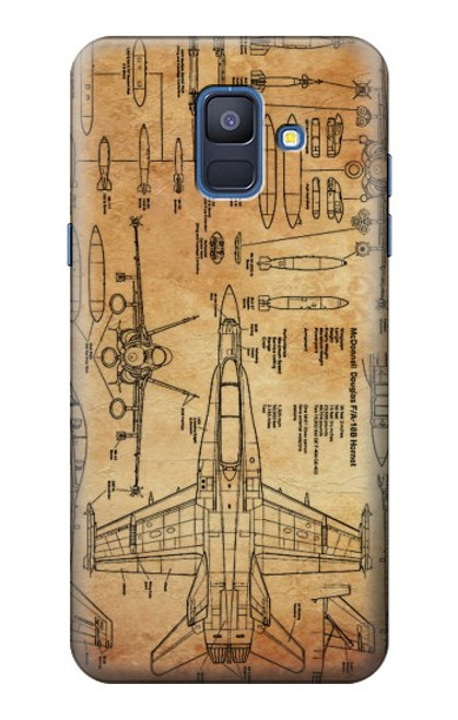 W3868 Aircraft Blueprint Old Paper Funda Carcasa Case y Caso Del Tirón Funda para Samsung Galaxy A6 (2018)