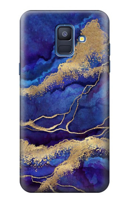 W3906 Navy Blue Purple Marble Funda Carcasa Case y Caso Del Tirón Funda para Samsung Galaxy A6 (2018)