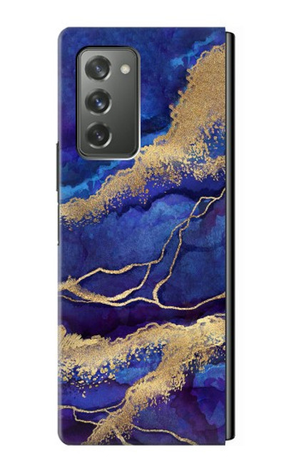 W3906 Navy Blue Purple Marble Funda Carcasa Case y Caso Del Tirón Funda para Samsung Galaxy Z Fold2 5G