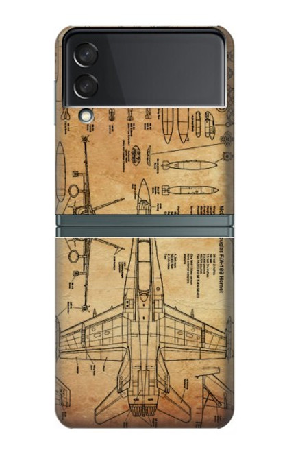 W3868 Aircraft Blueprint Old Paper Funda Carcasa Case y Caso Del Tirón Funda para Samsung Galaxy Z Flip 3 5G