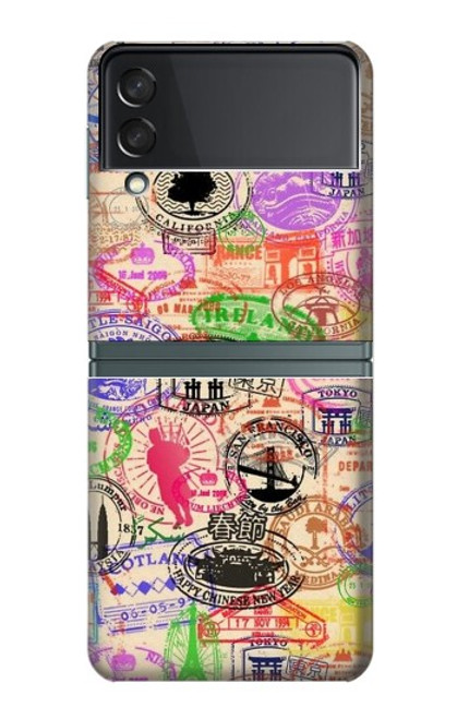 W3904 Travel Stamps Funda Carcasa Case y Caso Del Tirón Funda para Samsung Galaxy Z Flip 3 5G