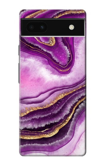 W3896 Purple Marble Gold Streaks Funda Carcasa Case y Caso Del Tirón Funda para Google Pixel 6a