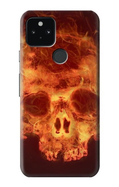 W3881 Fire Skull Funda Carcasa Case y Caso Del Tirón Funda para Google Pixel 5