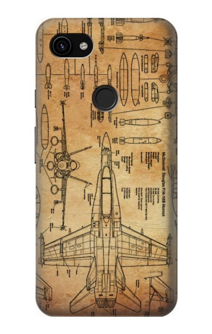 W3868 Aircraft Blueprint Old Paper Funda Carcasa Case y Caso Del Tirón Funda para Google Pixel 3a XL