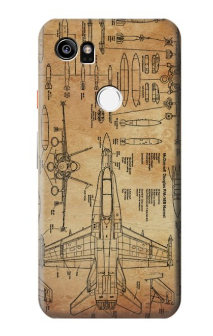 W3868 Aircraft Blueprint Old Paper Funda Carcasa Case y Caso Del Tirón Funda para Google Pixel 2 XL