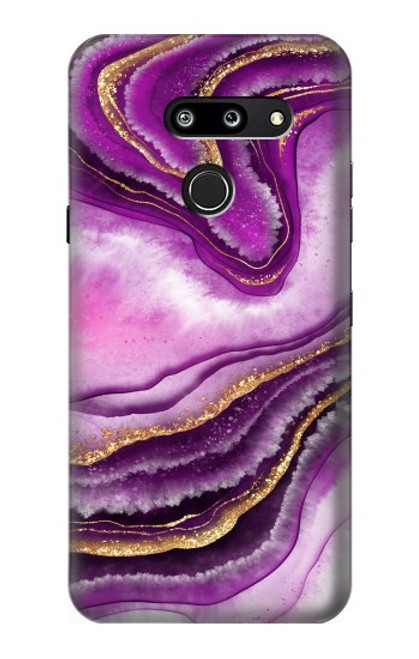 W3896 Purple Marble Gold Streaks Funda Carcasa Case y Caso Del Tirón Funda para LG G8 ThinQ