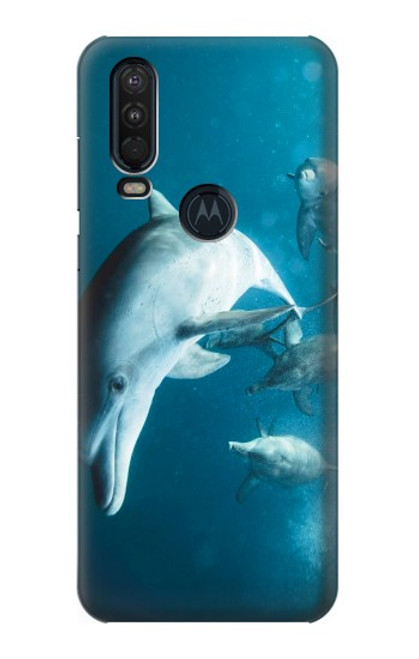 W3878 Dolphin Funda Carcasa Case y Caso Del Tirón Funda para Motorola One Action (Moto P40 Power)