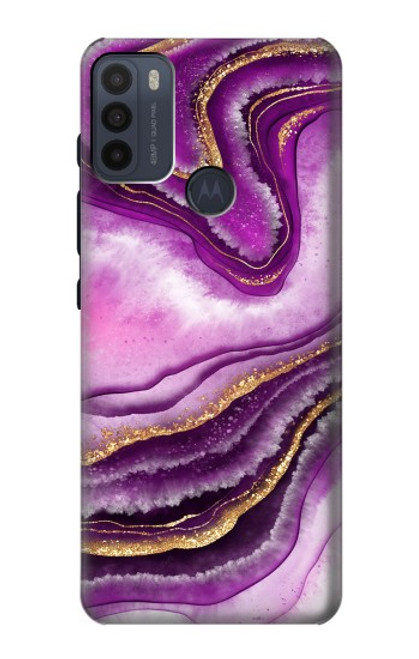 W3896 Purple Marble Gold Streaks Funda Carcasa Case y Caso Del Tirón Funda para Motorola Moto G50