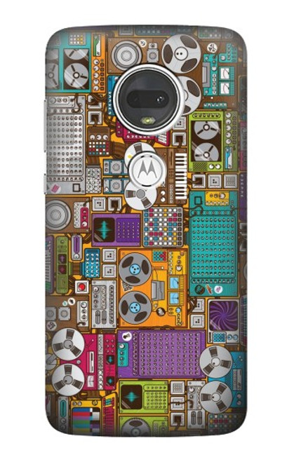 W3879 Retro Music Doodle Funda Carcasa Case y Caso Del Tirón Funda para Motorola Moto G7, Moto G7 Plus