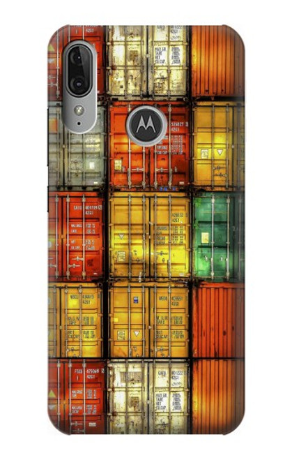 W3861 Colorful Container Block Funda Carcasa Case y Caso Del Tirón Funda para Motorola Moto E6 Plus, Moto E6s