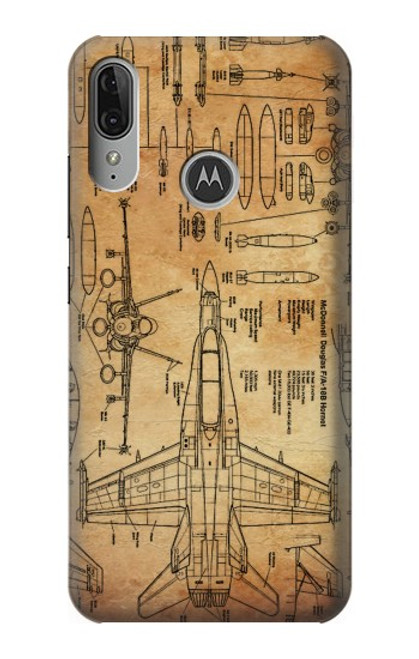 W3868 Aircraft Blueprint Old Paper Funda Carcasa Case y Caso Del Tirón Funda para Motorola Moto E6 Plus, Moto E6s