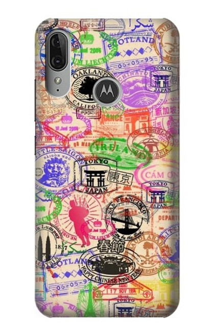 W3904 Travel Stamps Funda Carcasa Case y Caso Del Tirón Funda para Motorola Moto E6 Plus, Moto E6s