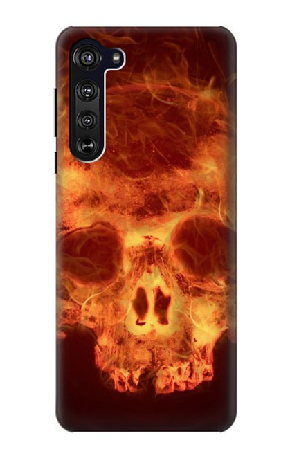 W3881 Fire Skull Funda Carcasa Case y Caso Del Tirón Funda para Motorola Edge