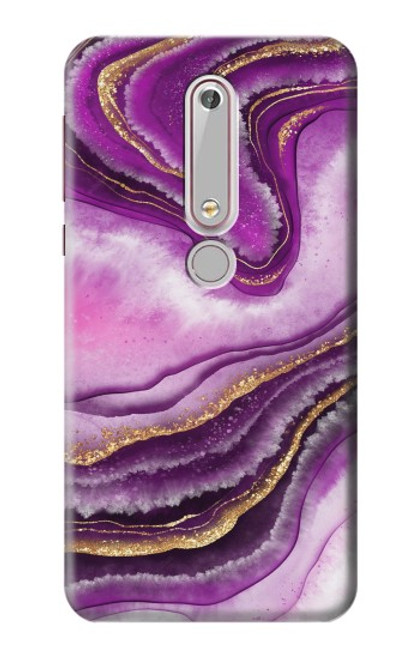 W3896 Purple Marble Gold Streaks Funda Carcasa Case y Caso Del Tirón Funda para Nokia 6.1, Nokia 6 2018