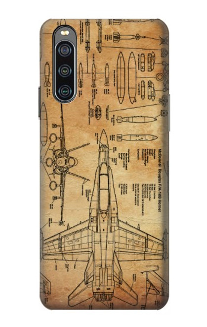 W3868 Aircraft Blueprint Old Paper Funda Carcasa Case y Caso Del Tirón Funda para Sony Xperia 10 IV