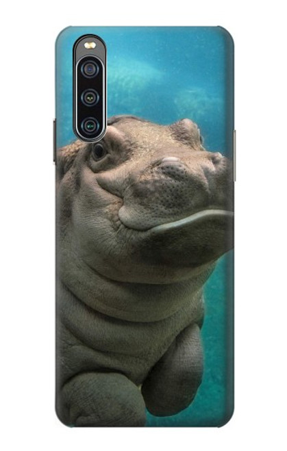 W3871 Cute Baby Hippo Hippopotamus Funda Carcasa Case y Caso Del Tirón Funda para Sony Xperia 10 IV
