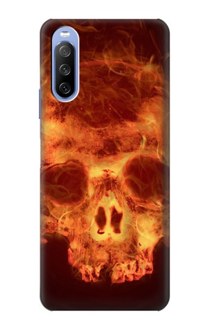 W3881 Fire Skull Funda Carcasa Case y Caso Del Tirón Funda para Sony Xperia 10 III Lite