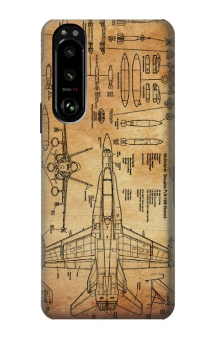 W3868 Aircraft Blueprint Old Paper Funda Carcasa Case y Caso Del Tirón Funda para Sony Xperia 5 III