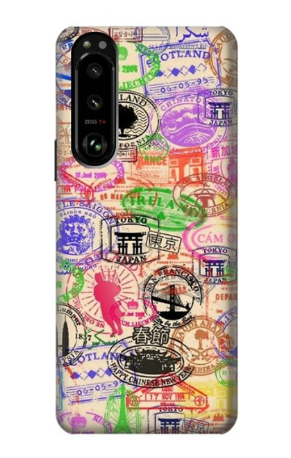 W3904 Travel Stamps Funda Carcasa Case y Caso Del Tirón Funda para Sony Xperia 5 III