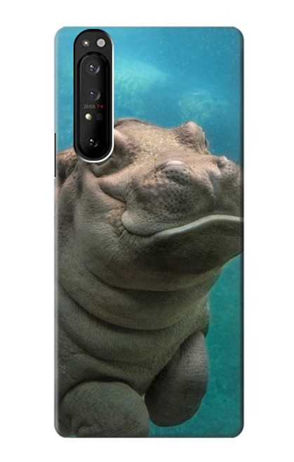 W3871 Cute Baby Hippo Hippopotamus Funda Carcasa Case y Caso Del Tirón Funda para Sony Xperia 1 III