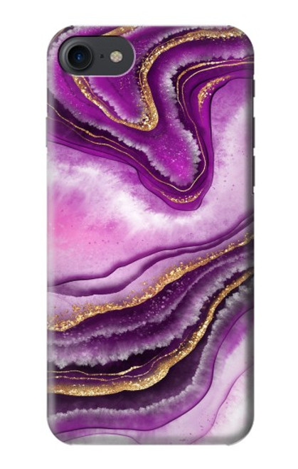 W3896 Purple Marble Gold Streaks Funda Carcasa Case y Caso Del Tirón Funda para iPhone 7, iPhone 8, iPhone SE (2020) (2022)