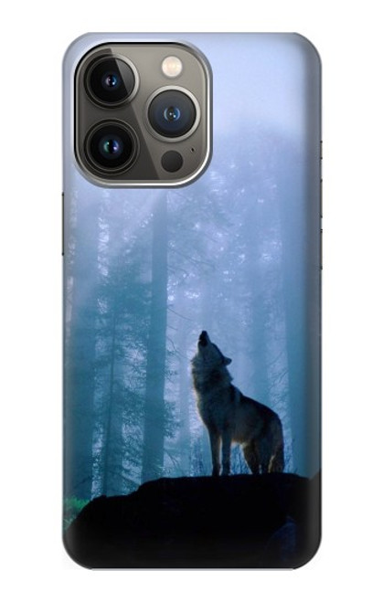 W0935 Wolf Howling in Forest Funda Carcasa Case y Caso Del Tirón Funda para iPhone 14 Pro