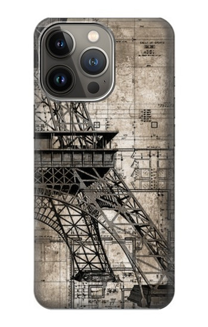 W3416 Eiffel Tower Blueprint Funda Carcasa Case y Caso Del Tirón Funda para iPhone 14 Pro