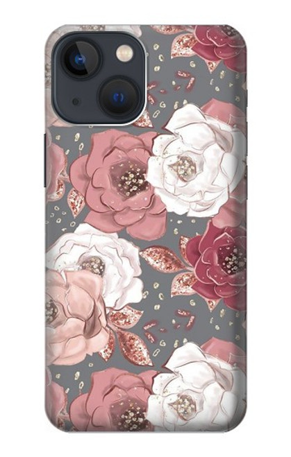 W3716 Rose Floral Pattern Funda Carcasa Case y Caso Del Tirón Funda para iPhone 14 Plus