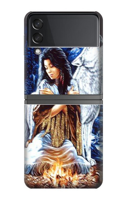 W0147 Grim Wolf Indian Girl Funda Carcasa Case y Caso Del Tirón Funda para Samsung Galaxy Z Flip 4