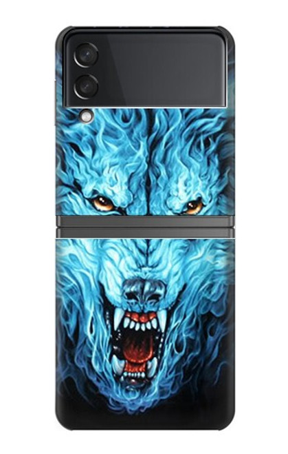 W0752 Blue Fire Grim Wolf Funda Carcasa Case y Caso Del Tirón Funda para Samsung Galaxy Z Flip 4