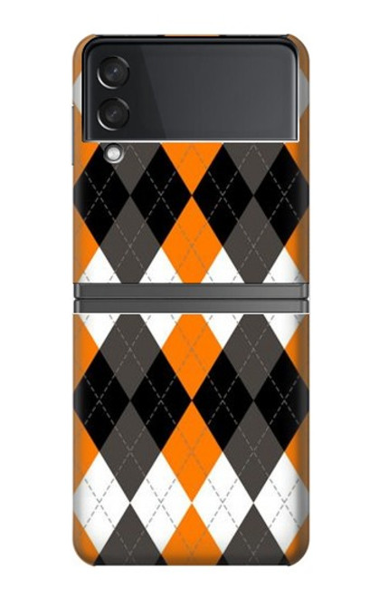 W3421 Black Orange White Argyle Plaid Funda Carcasa Case y Caso Del Tirón Funda para Samsung Galaxy Z Flip 4